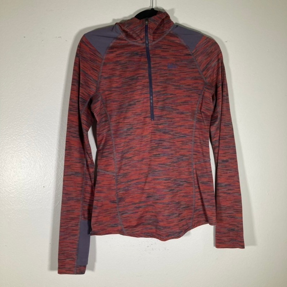 REI Co-op Womens S Space Dye Quarter Zip Hoodie Red Purple Thumbholes 894245